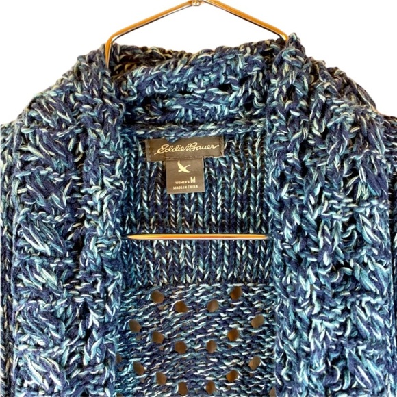 Women’s Eddie Bauer Two Tone Knot Blue Open Front Cardigan- Sz- M - Picture 3 of 10